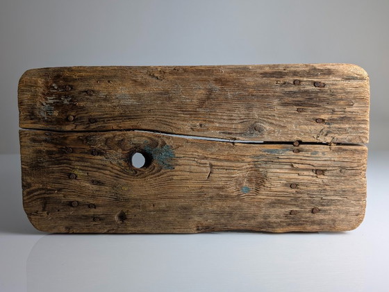 Image 1 of Antique Wood Stool, Wabi Sabi Style, Old Artisan Craftsmanship