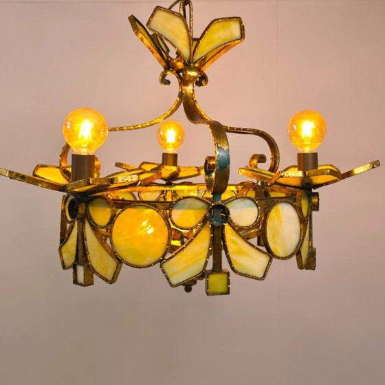 Lombard rare Italian sculptural chandelier mid-century 60s Murano wrought iron – Longobard, Murano Glass (photo 10 of 12)