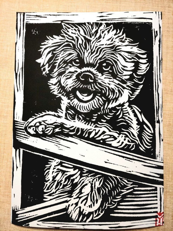 Image 1 of Custom Linocut Dog Portrait | Handmade Pet Art