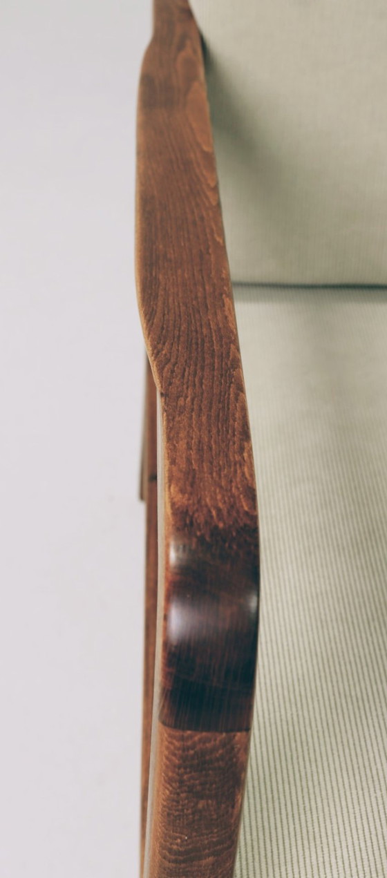 Image 1 of Mid-Century Armchair Corduroy Cushion Rustic Wood, 1980s