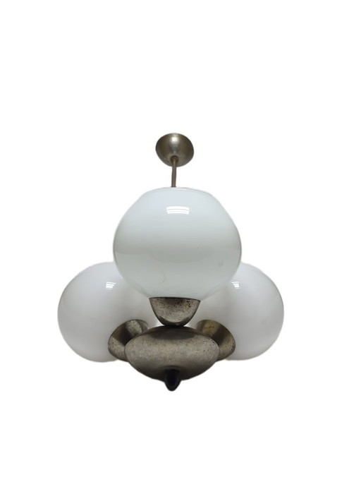 Kroonluchter in art-decostijl, Polen, jaren 70 – Glass, Metal