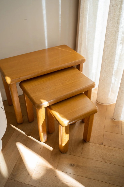 Tables gigognes vintage en chêne de style brutaliste des années 60/70