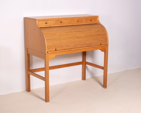 Image 1 of Andreas Hansen Rolltop-Schreibtischsekretär aus Eiche, Dänemark, 1970er Jahre