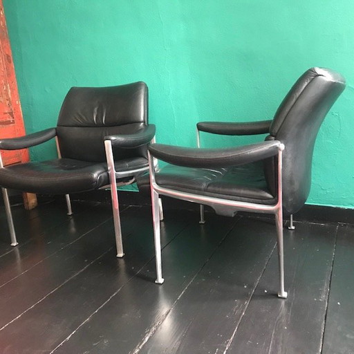 2X Fauteuil en cuir Röder Söhne By Miller Borgsen