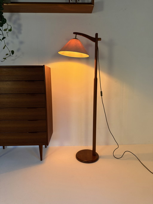 Vintage teak fishing rod lamp, Hustadt Leuchten '70