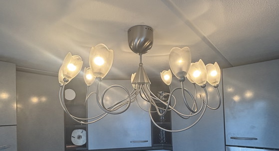 Harco Loor Harco Loor ‘Tulips’ Kroonluchter – Vintage 80 – Hanglampen, rvs, Glass (photo 4 of 7)
