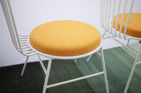 Image 1 of 2 X Vintage Metal Garden Chair With Yellow Cushion