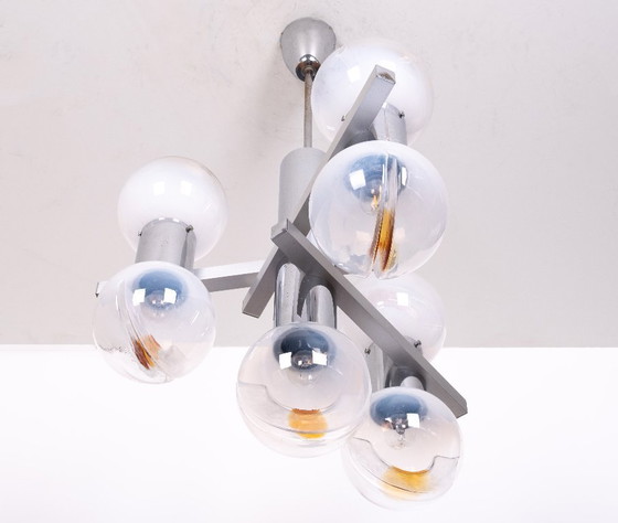 Image 1 of Lampadario di Murano Mazzega / Lampada a sospensione in vetro Space Age, anni '70, Italia