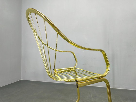 Image 1 of Set of 5 Gastone Rinaldi Brass Dining Chairs for Rima, Italy 1970s