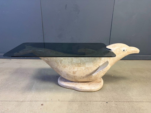 Vintage Dolphin coffee table by Maitland Smith, 1980s – salontafels, Glass, Stone (photo 2 of 13)
