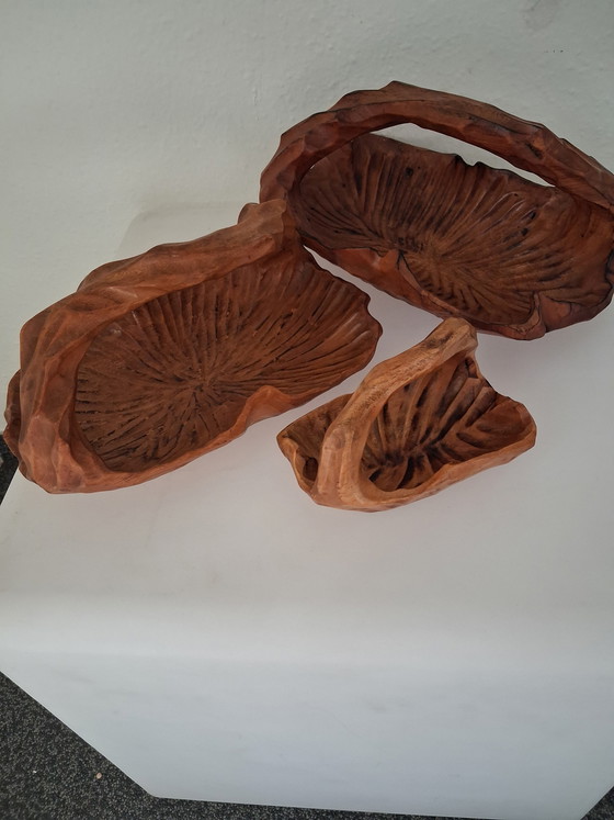 Image 1 of 3 ciotole in teak stile brutalista di metà secolo