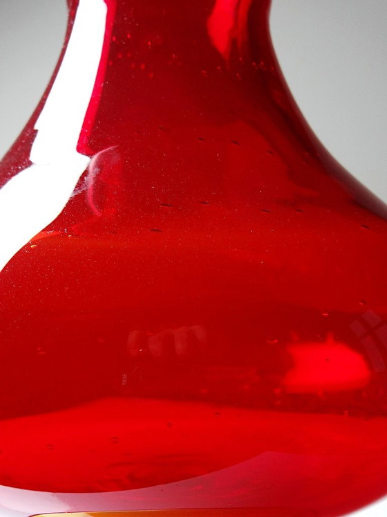 Vintage Blown Glass Vase with "Controlled" Bubbles, Red & Yellow, 1960s-1970s (photo 7 of 10)