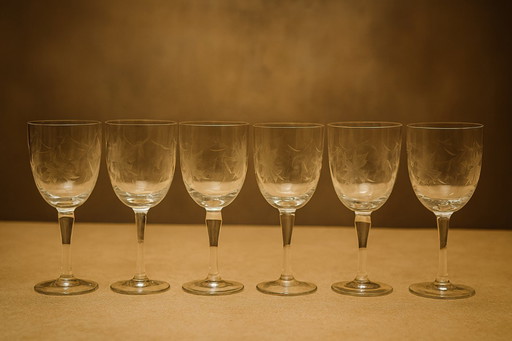 Bicchieri da vino vintage con foglia incisa – Set di (6+1)