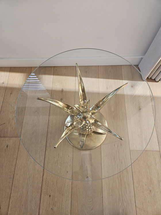 Image 1 of Tavolino da caffè Hollywood Regency Pineapple in ottone e vetro, Parigi, Francia, anni '70