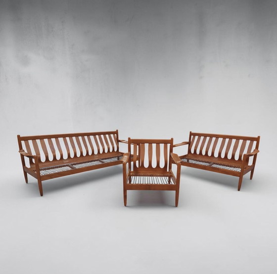 Scandinavian style Seating area reupholstered in ecru beige bouclé – Textile, Wood (photo 2 of 10)