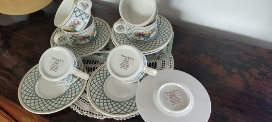 Image 1 of Villeroy & Boch "Basket" Tea Cups Set of 6 – Vintage 1970s/80s – Glass-Porcelain