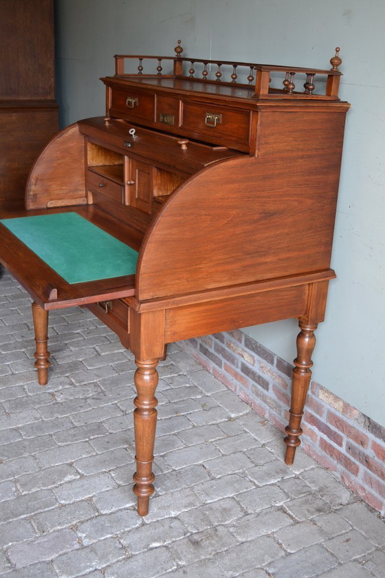 Image 1 of Antique walnut cylinder desk, secretary.