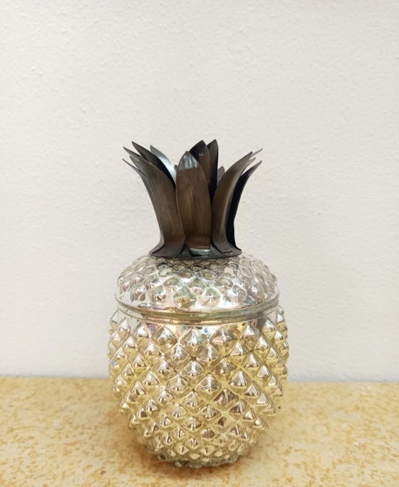 Image 1 of Vintage pineapple candy dish in reverse-painted glass