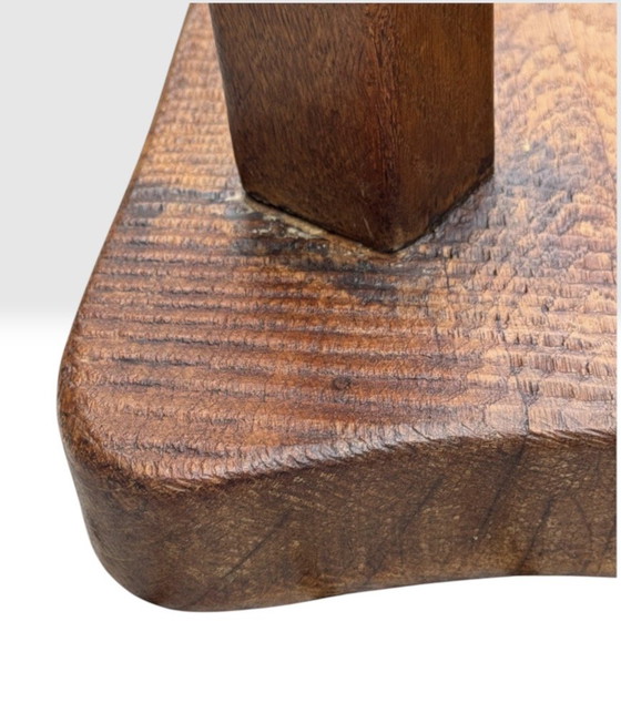 Robuuste Franse Boerenkruk | Massief Eiken | Vintage | Jaren '50-'60 – Bijzettafels, Wood (photo 11 of 15)