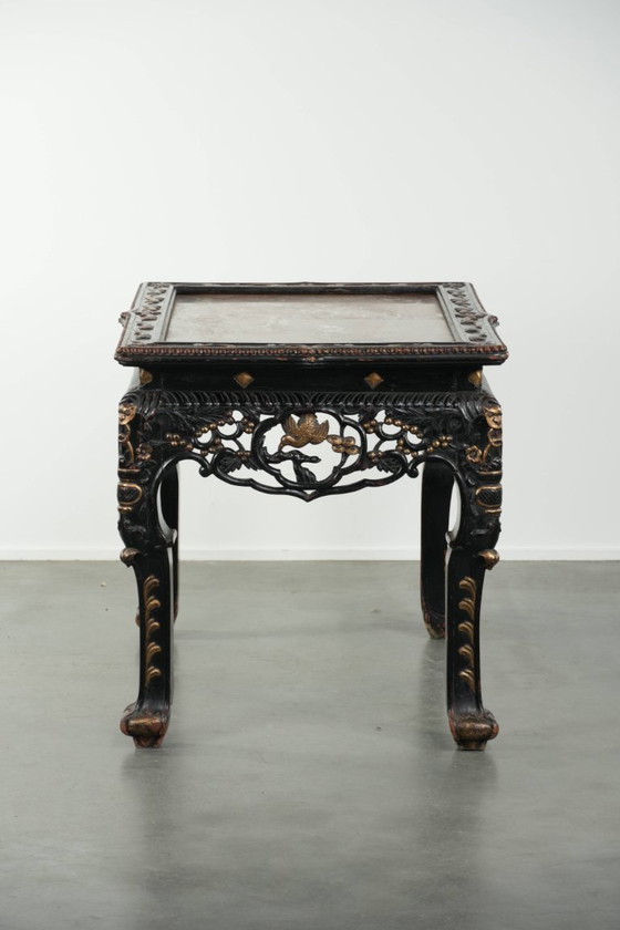 Image 1 of Schitterende niet veel voorkomende kleurrijke antieke Chinese 19e eeuwse houten sidetable/ opiumtafel met een marmeren blad