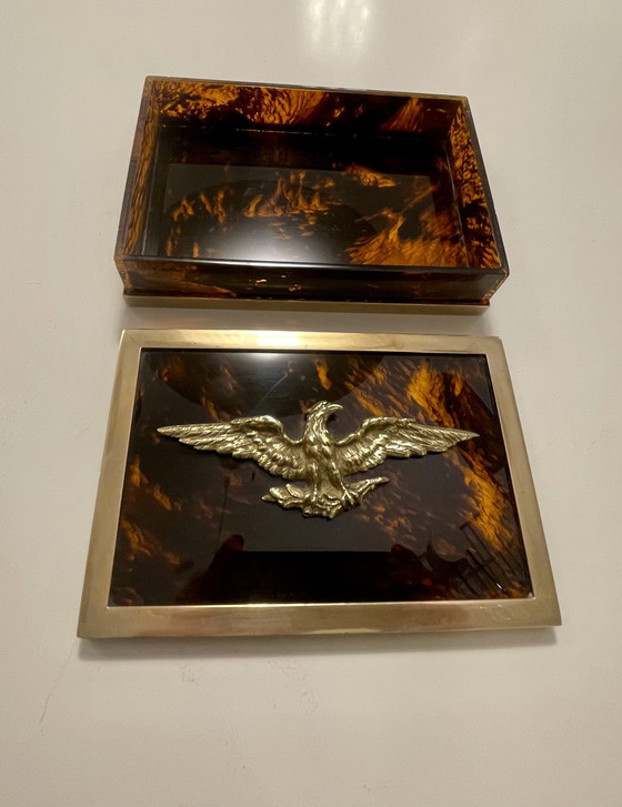 Image 1 of Lucite Schildpatt Messing Box Dior Frankreich 70er Jahre 