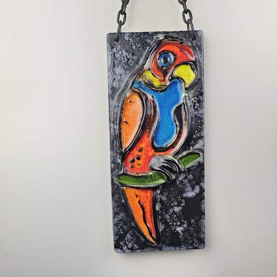 Image 1 of Targa murale vintage della Germania Ovest Fat Lava, realizzata da Carstens Luxus. Colori: blu, rosso e arancione, con l&#39;imma