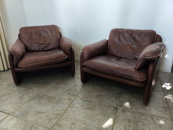 Image 1 of Ensemble de salon vintage De Sede - canapé 3 places + 2 fauteuils - cuir de buffle épais - 1970