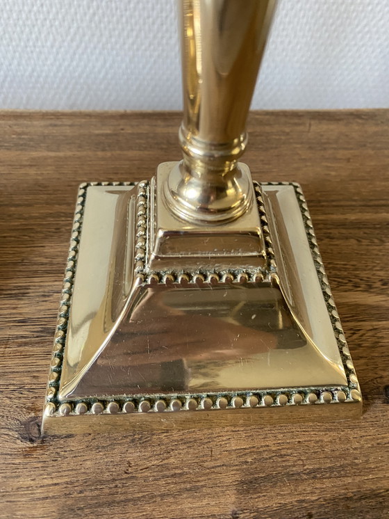 Image 1 of 2 large vintage brass candlesticks pearl rim