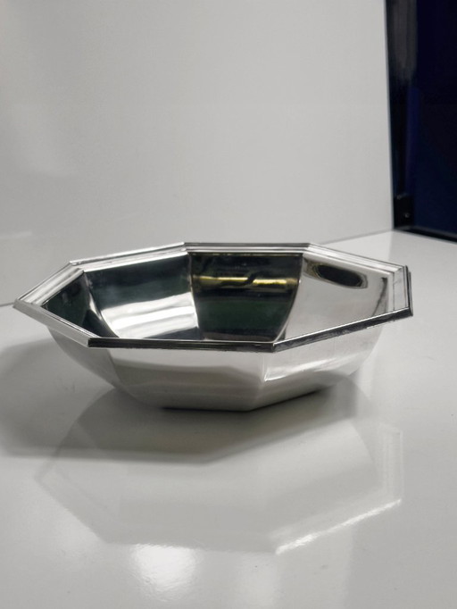 Ciotola ottagonale argentata, Italia, Ottagono, anni '80, Ciotola in argento, vintage