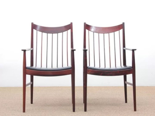 Pair of armchairs, end table, Danish in rosewood and leather by Arne Vodder for Sibast 1960.