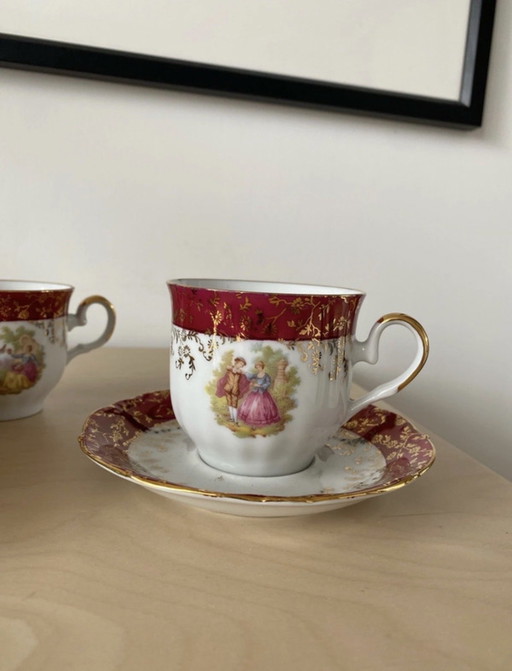 Tasses et soucoupes Bavaria vintage – or 24 carats – lot de 4