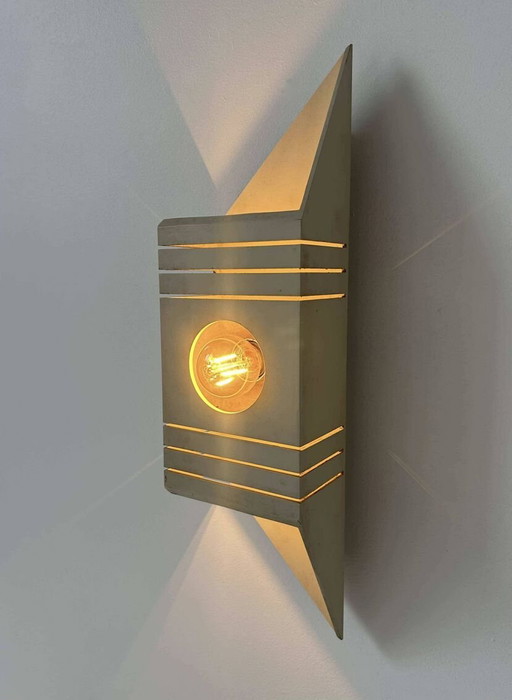 2X White Lacquered Metal Wall Lights - France 1970