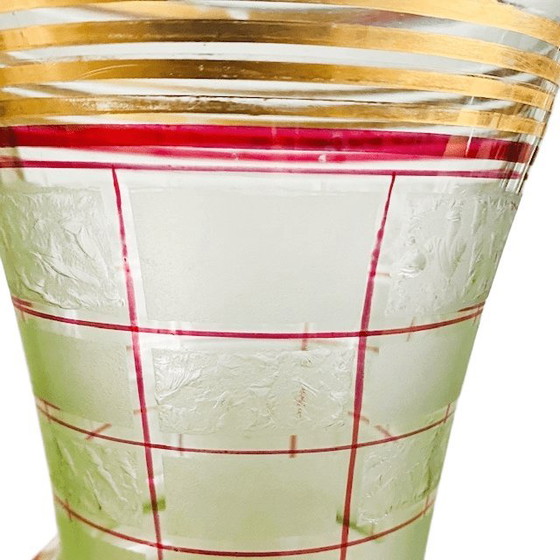 Image 1 of Vaso De Rupel in vetro verde Art Deco Booms con linee dorate, anni '30