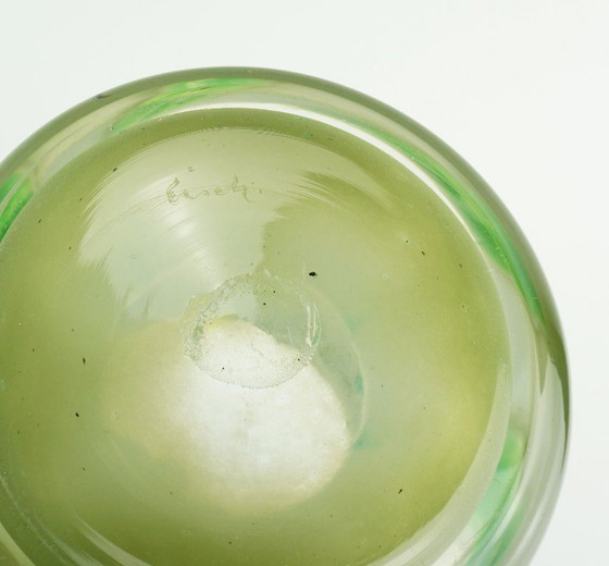 Image 1 of Vintage glazen vaas van Erwin Eisch, in verschillende tinten groen en helder glas.