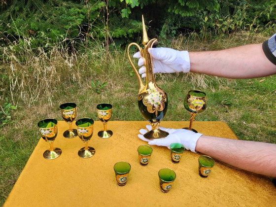 Vintage Murano Handmade Decanter Set | Venetian Glass Decanter Liquor Set, Glass & Decanter, Gold (photo 3 of 10)