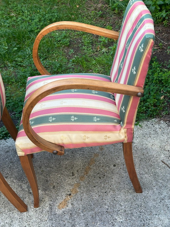 Paar Bridge fauteuils jaren 50 – Gebogen hout – Kuipstoelen, Canvas (photo 9 of 15)