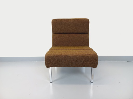 Modernistischer Vintage-Fauteuil mit Wollstoff und verchromtem Metall aus den 1970er Jahren