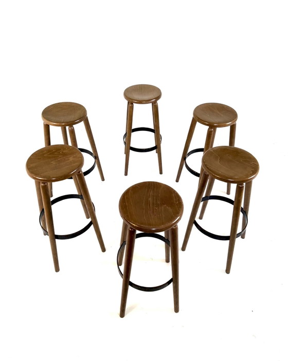 Image 1 of Set van 6 Brutalistische barkrukken ‘80