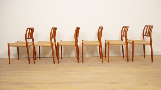 Image 1 of 6 sedie da pranzo Niels Otto Møller | Modello 83 | Papercord | Teak
