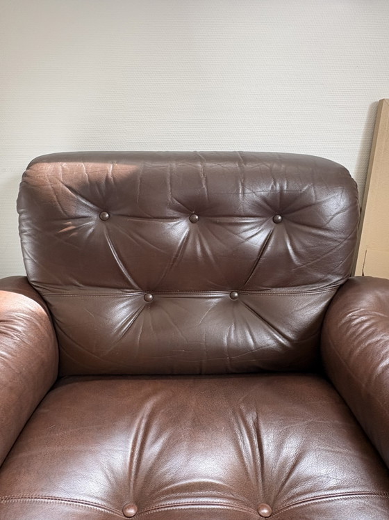 Image 1 of Vintage leather & rosewood mid-century Brazilian Brutalist style armchair