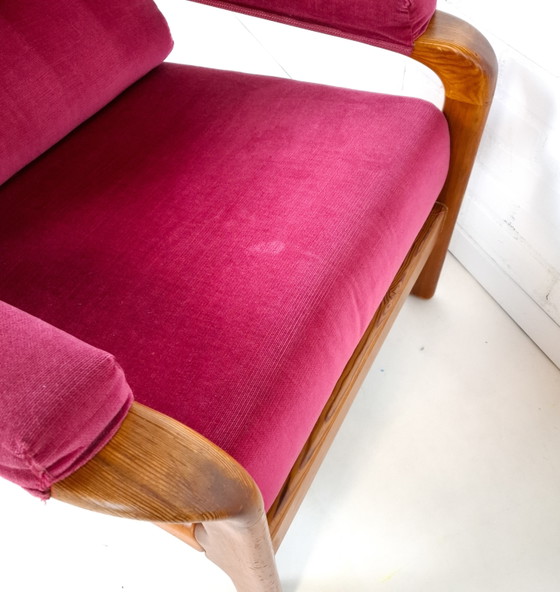Image 1 of 2 poltrone vintage di design danese anni '70 in legno e velluto rosa