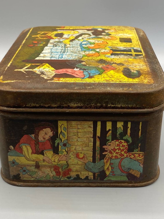 Lithographed Tin Biscuit Box – Snow White and the Seven Dwarfs – Damoiseau – – Decorative Objects, Metal (photo 3 of 10)