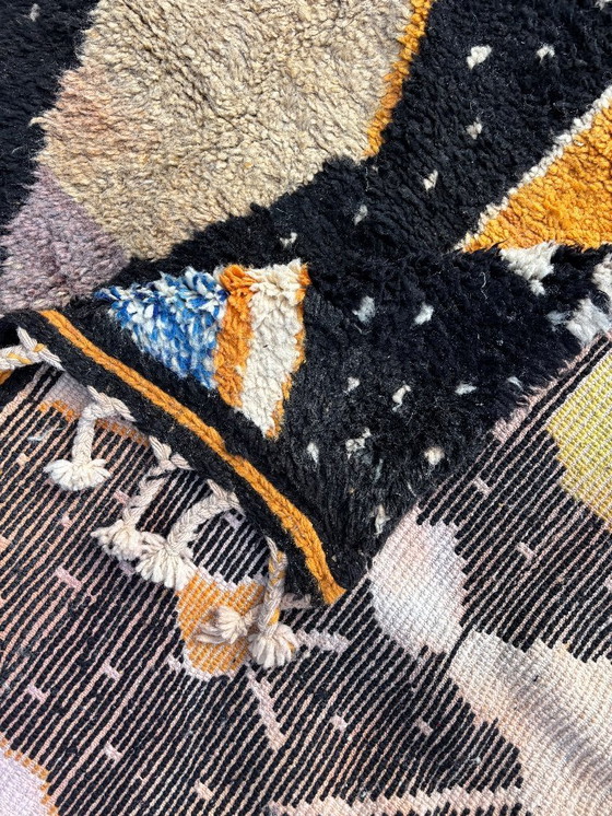 Image 1 of Tapis berbère marocain en laine noire 200x280 cm- tapis tribal abstrait noir