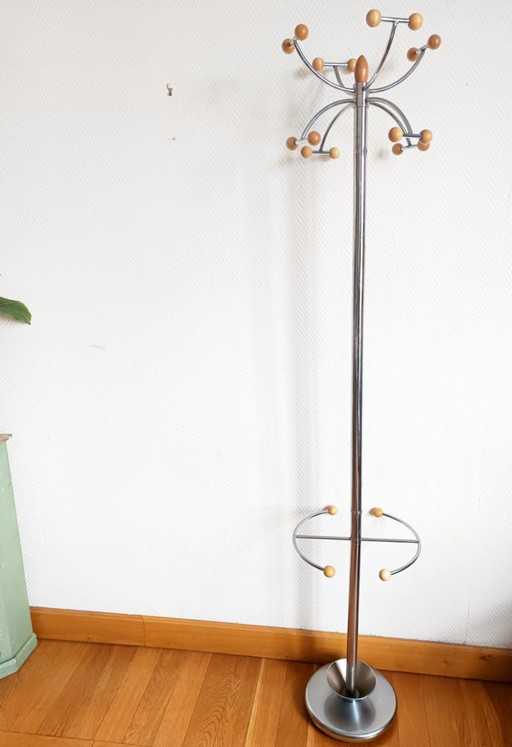 space age coat rack chrome and wood 197O
