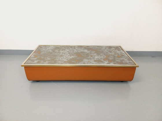 Image 1 of Tavolino vintage in vetro eglomato, cromo e pelle degli anni '70