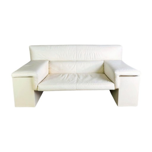 Original Knoll Brigadier two-seater leather white Cini Boeri 1980