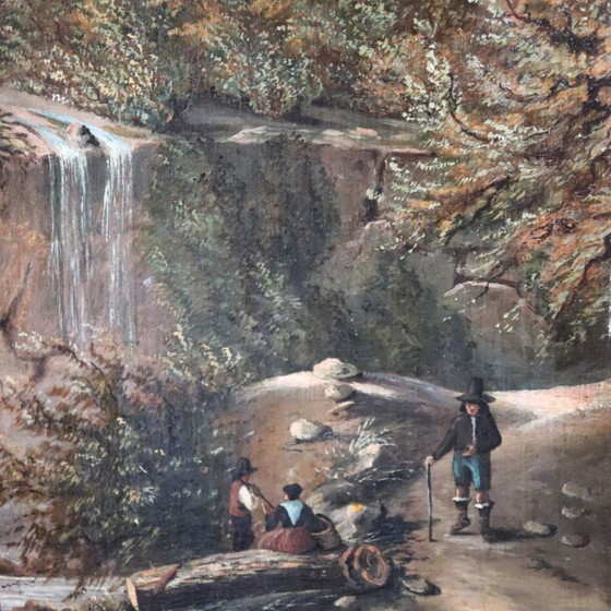 Image 1 of Paisaje con castillo, óleo sobre lienzo, firmado M.G., Italia, siglo XVIII.