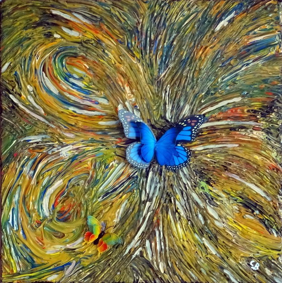 Modern painting with butterflies, black and white, CB, Paintings & Drawings, Canvas, Wood (photo 10 of 13)