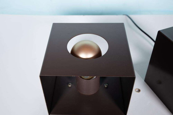 Image 1 of Lampe de table cubique de l'ère spatiale Scone mural cubique des années 70 Philips