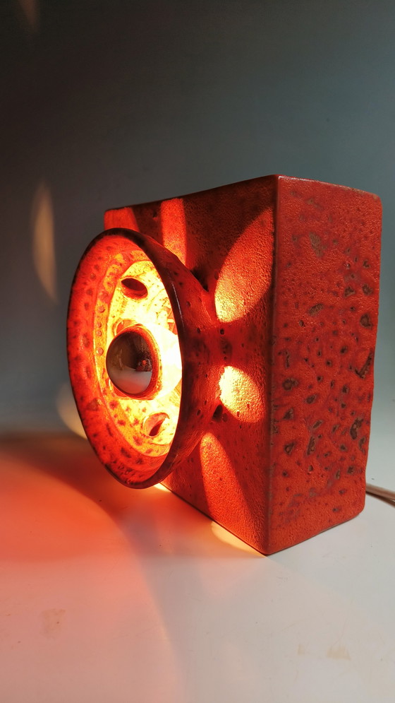 Image 1 of 2 brutalist fat lava wester-germany 1970s pottery orange wall lamps
